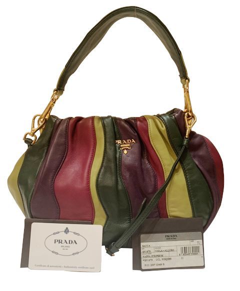 PRADA TREMBLED BLOOSOMS STRIPES MULTICOLOR NAPPA LEATHER BAG