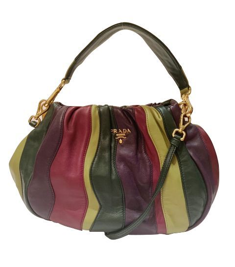 PRADA TREMBLED BLOOSOMS STRIPES MULTICOLOR NAPPA LEATHER BAG