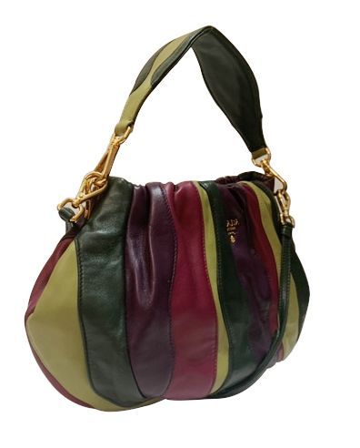 PRADA TREMBLED BLOOSOMS STRIPES MULTICOLOR NAPPA LEATHER BAG