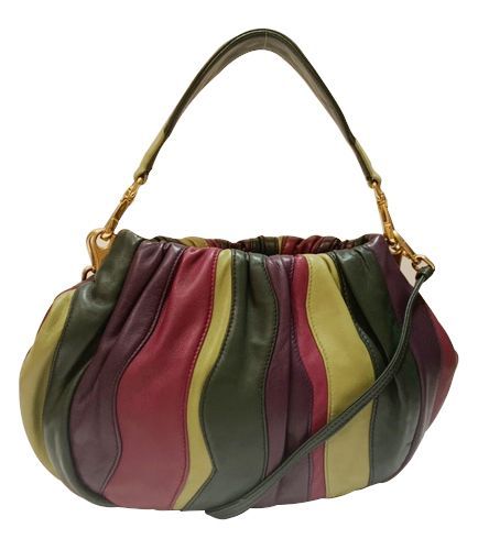 PRADA TREMBLED BLOOSOMS STRIPES MULTICOLOR NAPPA LEATHER BAG