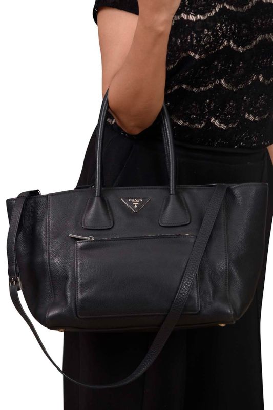 Prada Vitello Phoenix Front Pocket Shopper Tote Bag