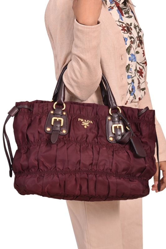 Prada Wine Nylon GaufreTote Bag