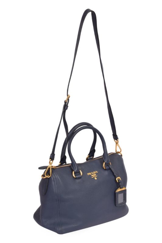 Prada Women’s Vitello Leather Cannella Blue Phenix Handbag