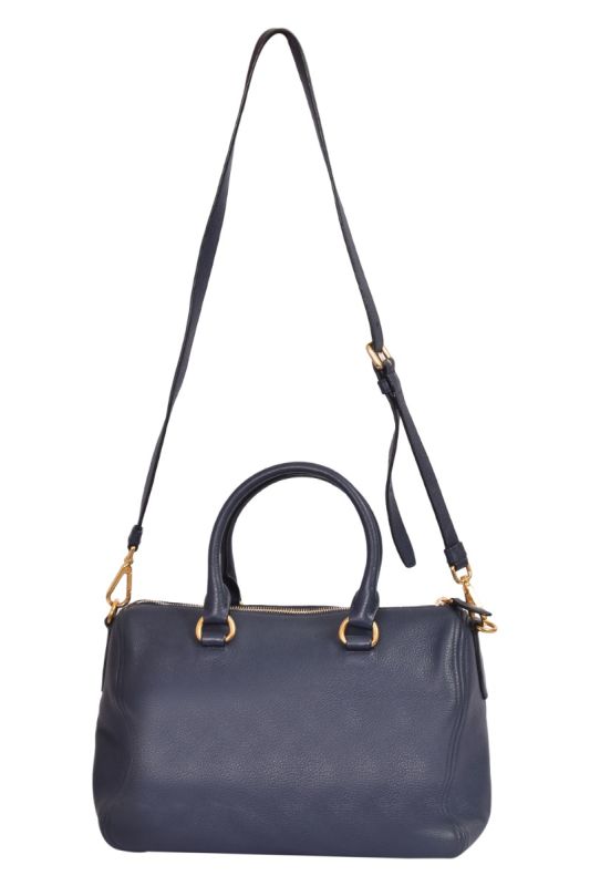 Prada Women’s Vitello Leather Cannella Blue Phenix Handbag