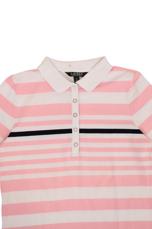 RALPH LAUREN PINK AND WHITE STRIPED POLO T-SHIRT
