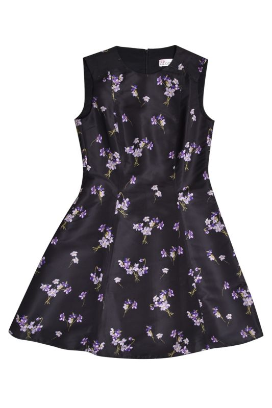 Red Valentino Black Floral Printed Synthetic Flared Dress