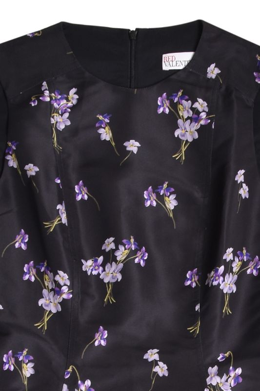 Red Valentino Black Floral Printed Synthetic Flared Dress