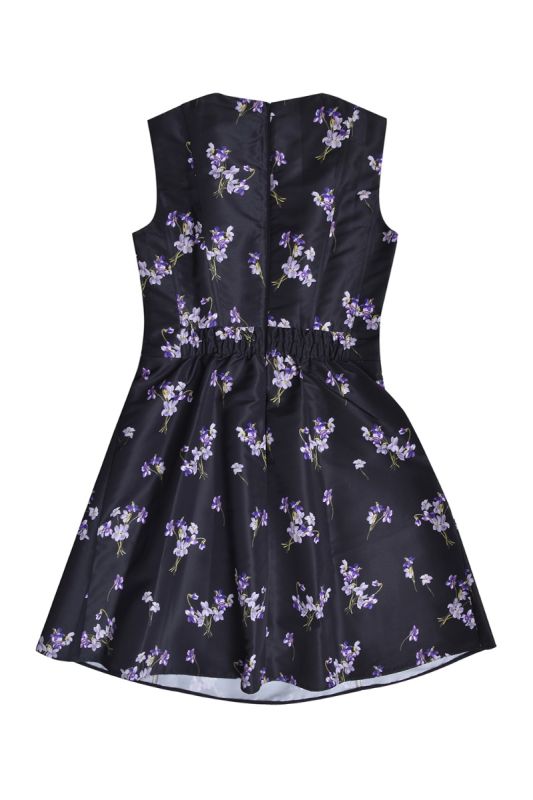 Red Valentino Black Floral Printed Synthetic Flared Dress