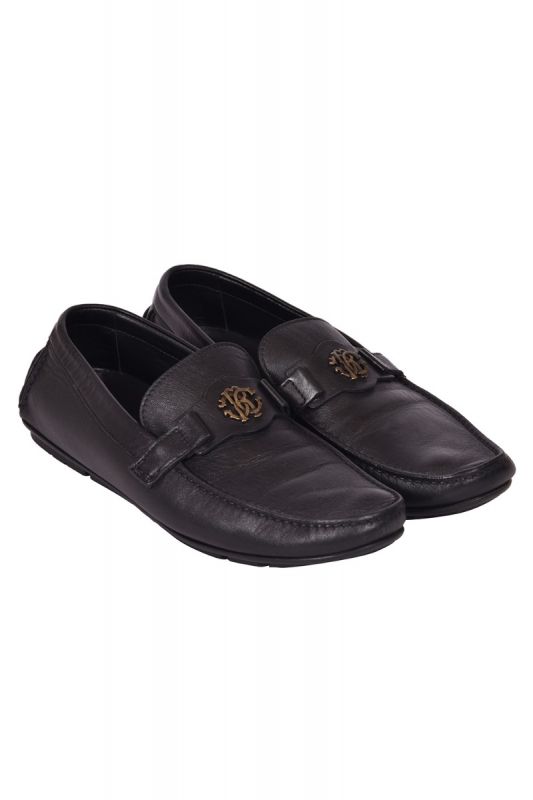 Roberto Cavali Black Monogram buckle Loafers