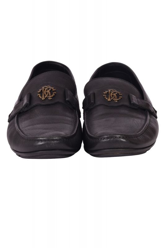 Roberto Cavali Black Monogram buckle Loafers