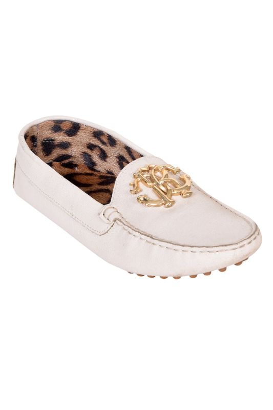 Roberto Cavalli Animal Printed White Loafers