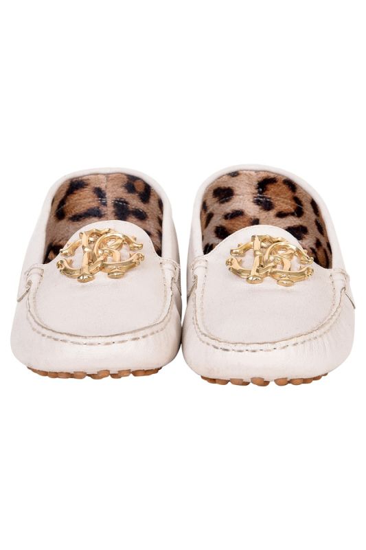 Roberto Cavalli Animal Printed White Loafers