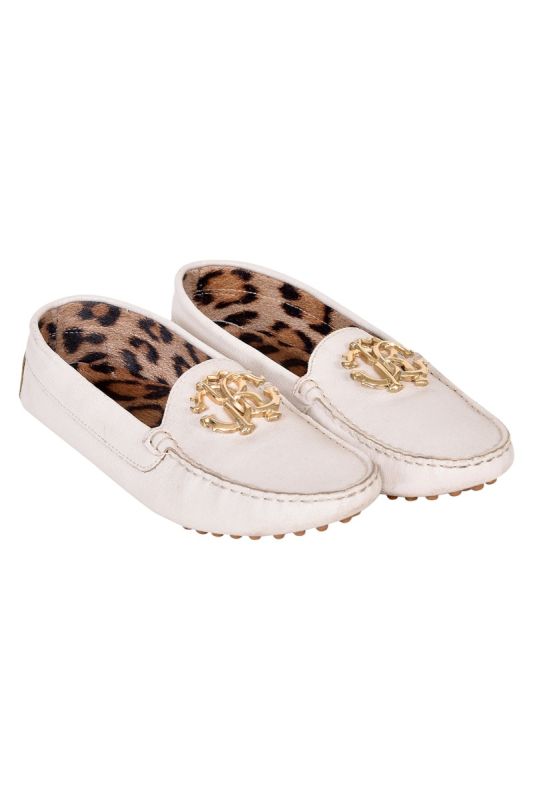 Roberto Cavalli Animal Printed White Loafers