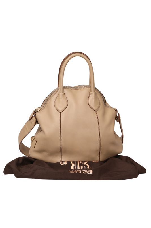 ROBERTO CAVALLI BEIGE LEATHER HOBO HANDBAG