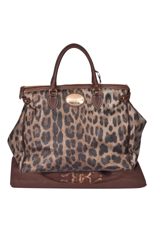 Roberto Cavalli Brown leopard Coated Canvas Handle Bag