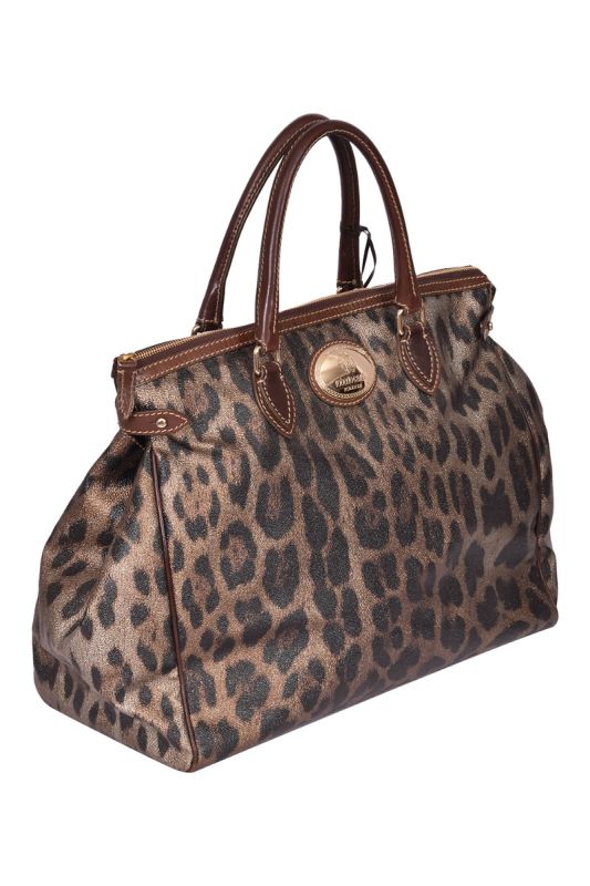 Roberto Cavalli Brown leopard Coated Canvas Handle Bag