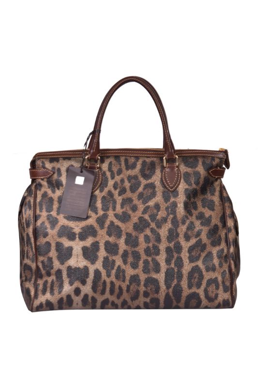 Roberto Cavalli Brown leopard Coated Canvas Handle Bag