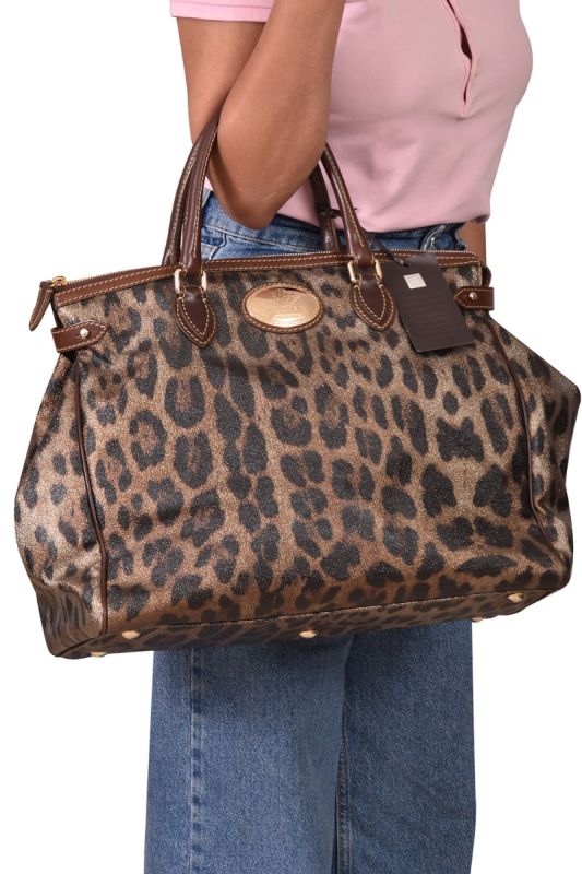 Roberto Cavalli Brown leopard Coated Canvas Handle Bag