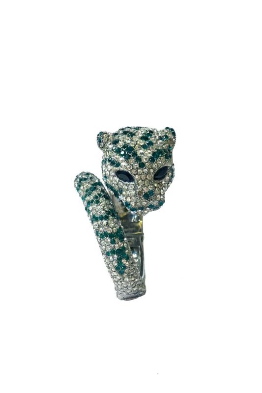 ROBERTO CAVALLI JEWELLED PANTHER CUFF IN EMERALD GREEN