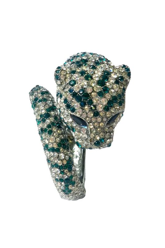 ROBERTO CAVALLI JEWELLED PANTHER CUFF IN EMERALD GREEN