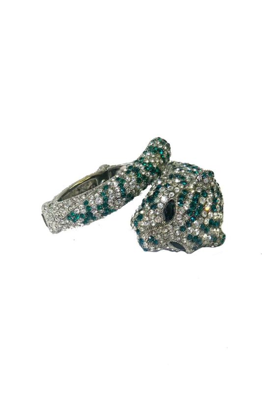 ROBERTO CAVALLI JEWELLED PANTHER CUFF IN EMERALD GREEN