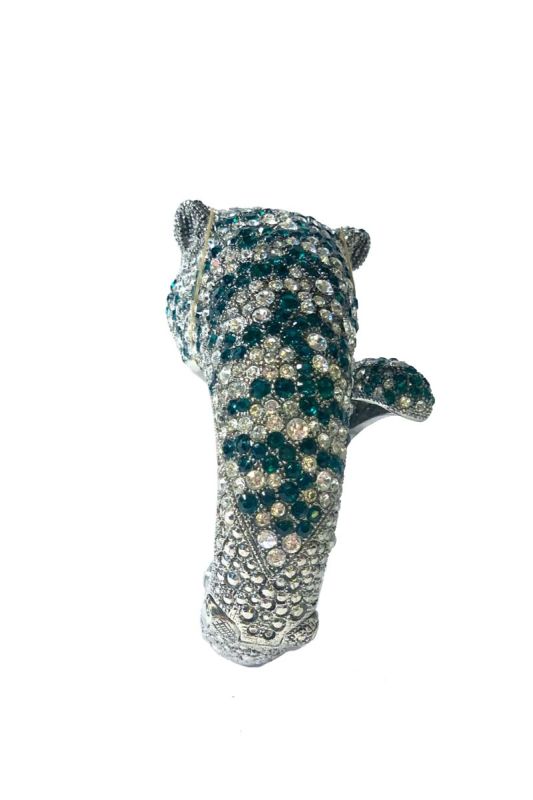 ROBERTO CAVALLI JEWELLED PANTHER CUFF IN EMERALD GREEN
