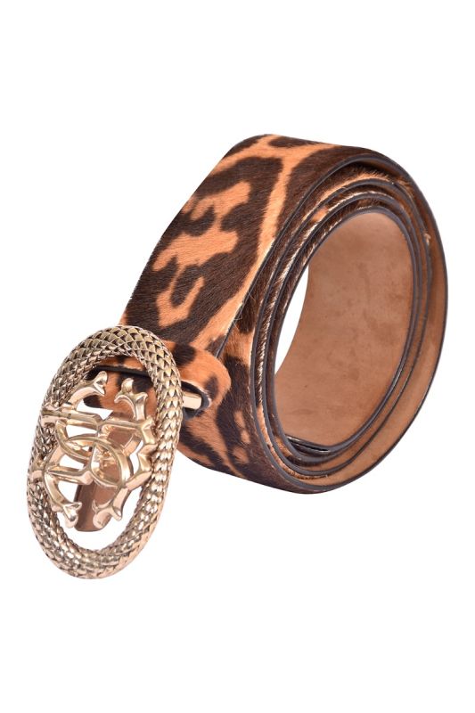 Roberto Cavalli leopard calf hair logo belt
