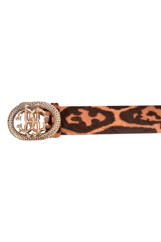 Roberto Cavalli leopard calf hair logo belt