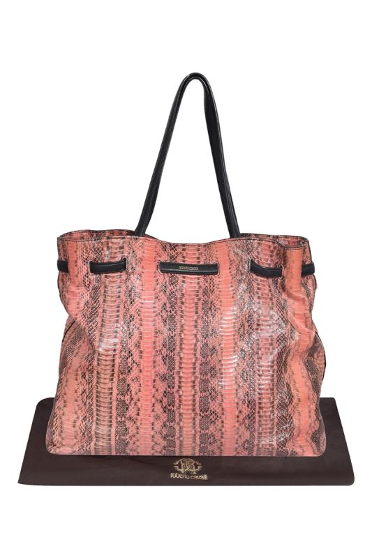 Roberto Cavalli Peach Python Leather Tote Bag