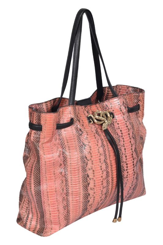 Roberto Cavalli Peach Python Leather Tote Bag