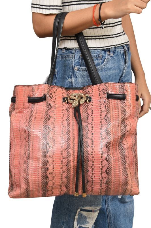 Roberto Cavalli Peach Python Leather Tote Bag