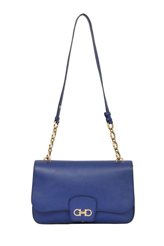 SALVATORE FERRAGAMO BLUE LEATHER BREE SHOULDER BAG   