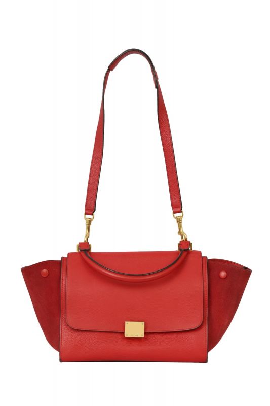 CELINE RED LEATHER AND SUEDE MEDIUM TRAPEZE BAG 