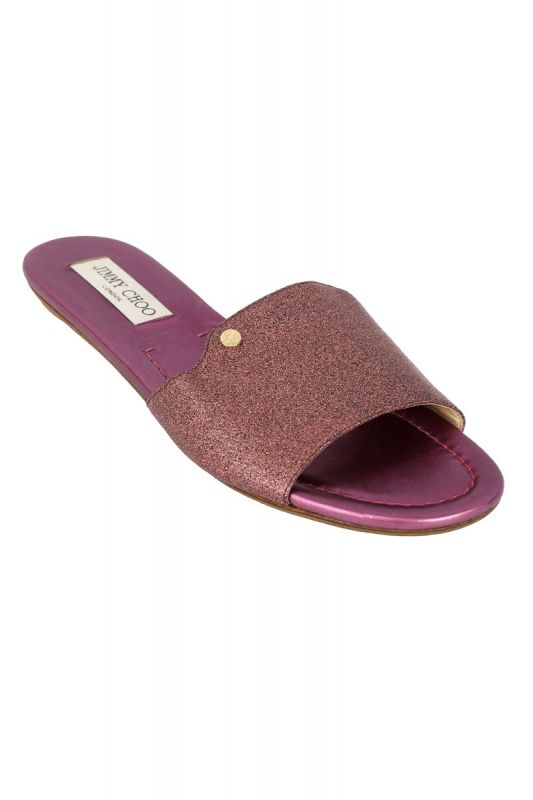 JIMMY CHOO SIZE- EU 39 PINK GLITTER NANDA FLAT SLIDES