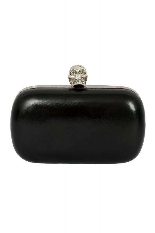 ALEXANDER MC QUEENBLACK PATENT LEATHER SKULL BOX CLUTCH