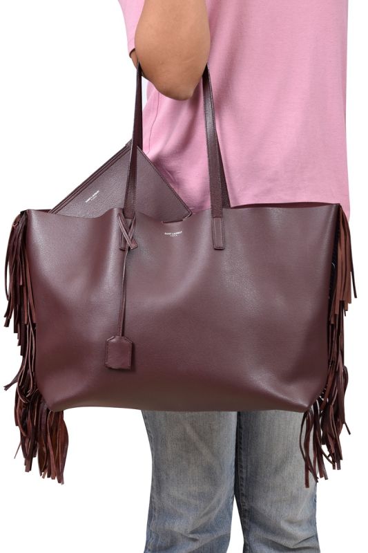 Saint Laurent Large Calfskin Fringe Shopping Tote Bag