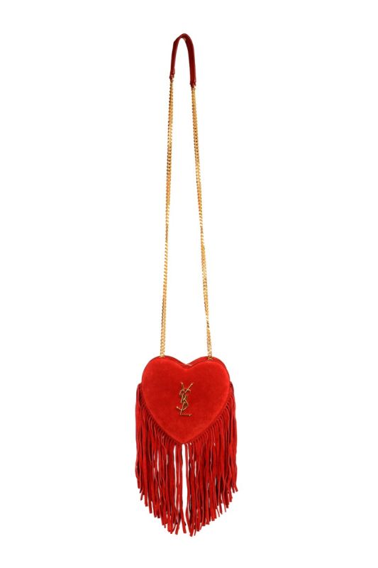 SAINT LAURENT ‘LOVE HEART’ FRINGED SHOULDER BAG