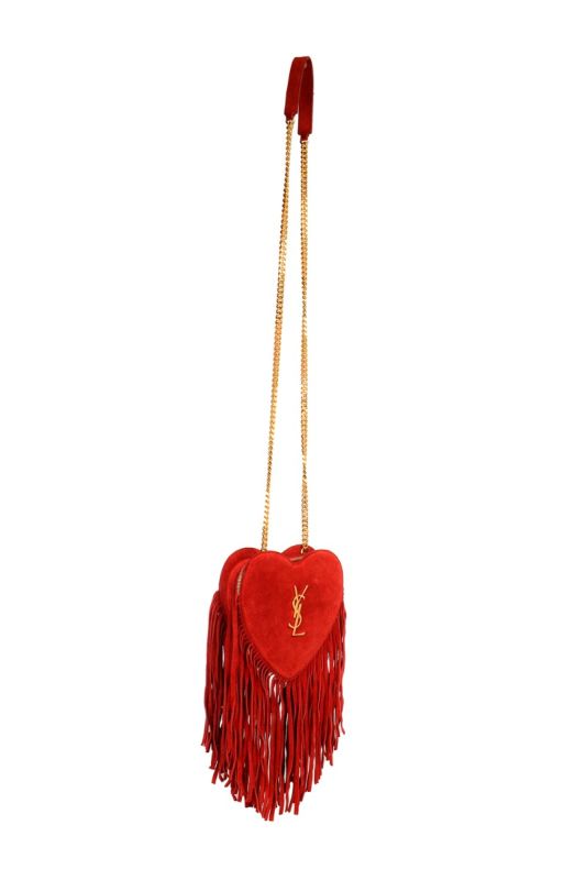 SAINT LAURENT ‘LOVE HEART’ FRINGED SHOULDER BAG