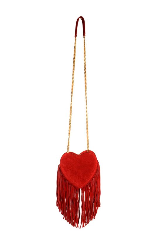 SAINT LAURENT ‘LOVE HEART’ FRINGED SHOULDER BAG