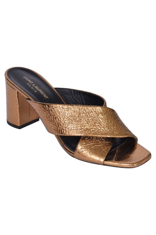 Saint Laurent Metallic Gold Loulou Criss Cross Mules