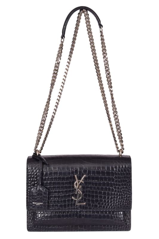 Saint Laurent Sunset Crocodile Embossed Leather Bag