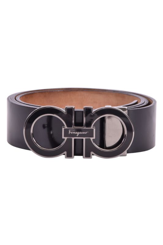 Salvatore Ferragamo Black Double Gancini Leather Belt