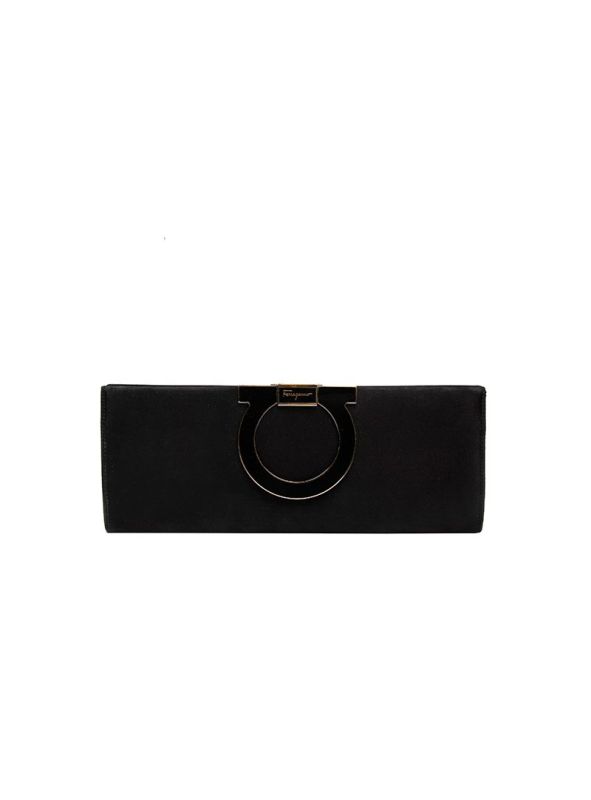 SALVATORE FERRAGAMO BLACK GANCINI CLUTCH