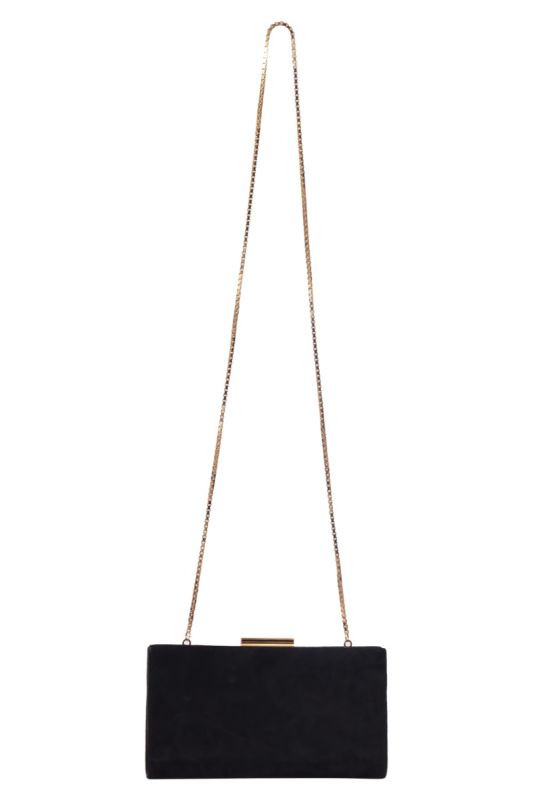 Salvatore Ferragamo Black Gold Frame Chain Clutch