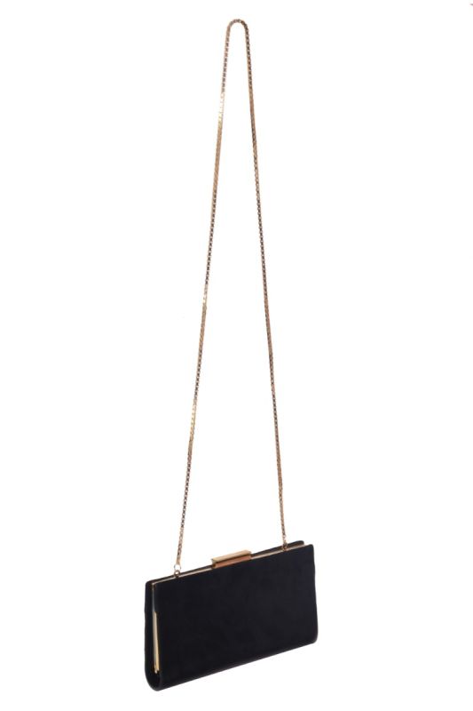 Salvatore Ferragamo Black Gold Frame Chain Clutch
