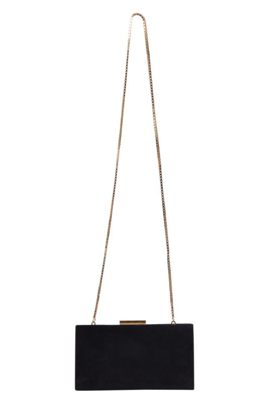 Salvatore Ferragamo Black Gold Frame Chain Clutch
