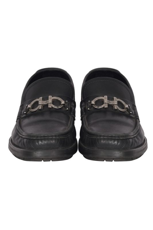 Salvatore Ferragamo Black Leather Gancini Bit Loafers
