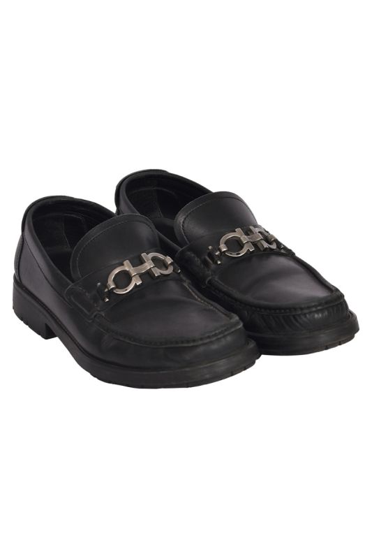 Salvatore Ferragamo Black Leather Gancini Bit Loafers