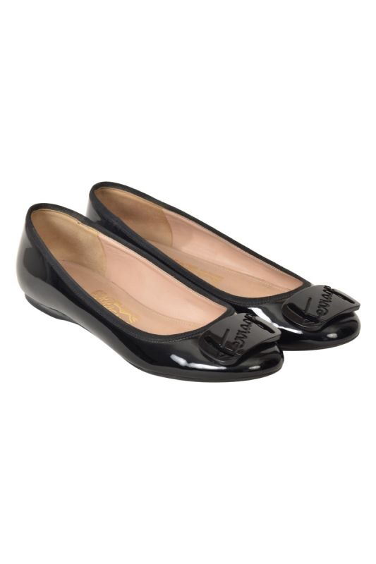 Salvatore Ferragamo Black Patent Ballet Flats