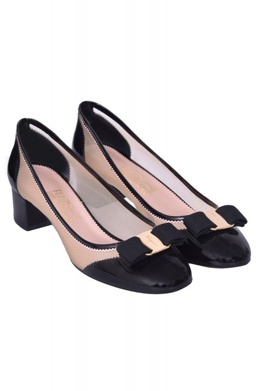 Salvatore Ferragamo Black Patent Leather and Mesh Heels
